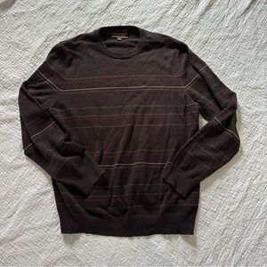 Chocolate Brown Striped Crewneck Pima Cotton Sweater Old Money Eclectic Grandpa